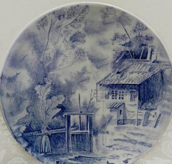 Ceramic Plate - stoneware, cobalt - 1930 Ceramic Plate - stoneware, cobalt - 1930